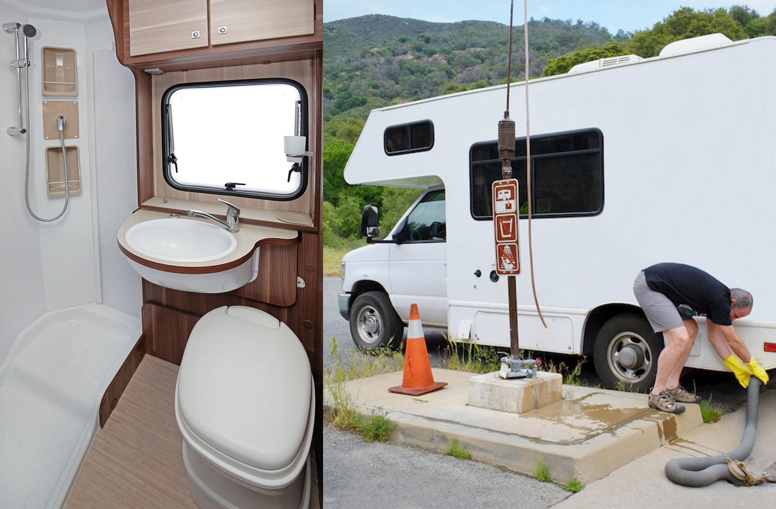 Portable RV/camper toilet and holding tank setup in Thousand Oaks, California