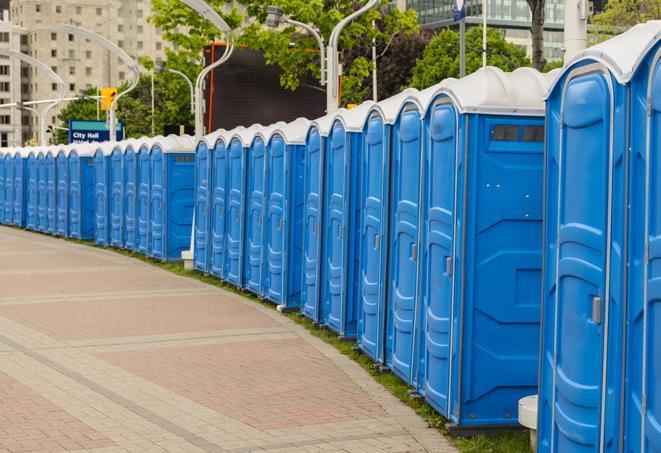 Seasonal porta potty units set up at a Thousand Oaks, California venue
